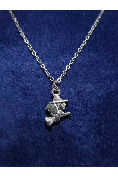 sarıyer silver قلادة من الفولاذ بتصميم أنيق على شكل مكنسة ساحرة ورمز الساحرة ...