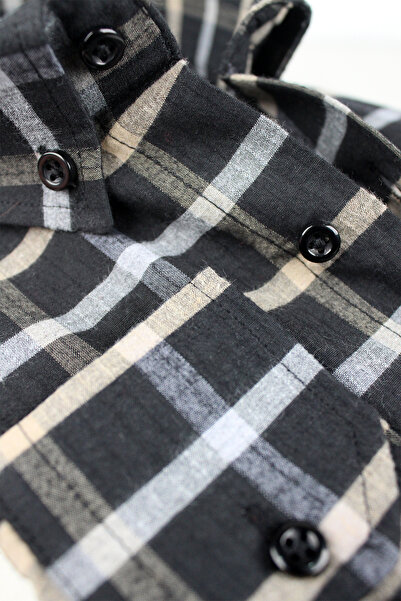 Varetta Plus Size Men's Black Wool Winter Shirt – Wide Cut Flannel Model with Pockets