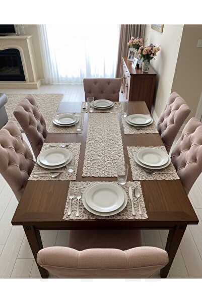 Daimon Home Annabel Fransız Güpür Runner 6 Kişilik Amerikan Servis