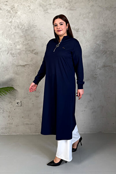 ModaPlaza Women's Collar Zippered Modal Long Tunic 7561