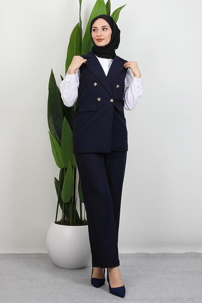 GİYZAMİLA Tomris Vest Set Set Navy Blue