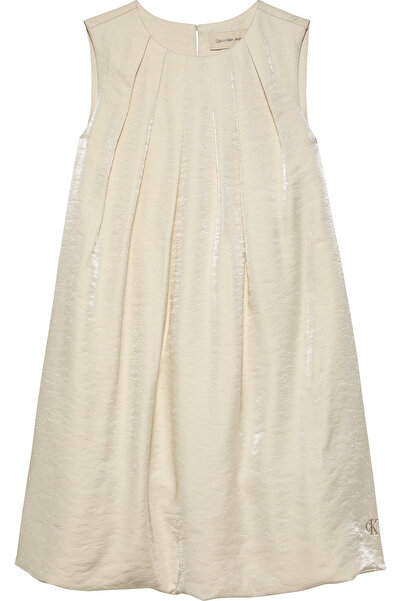 Calvin Klein Girls High Shine Light Gold Fluid Metallic Bubble Mini Dress