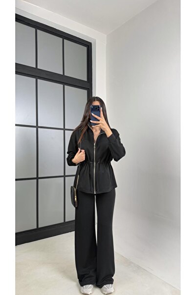 Gaus Black Drawstring Waist Cardigan Pants Two-Piece Modal Set Gaus-00571