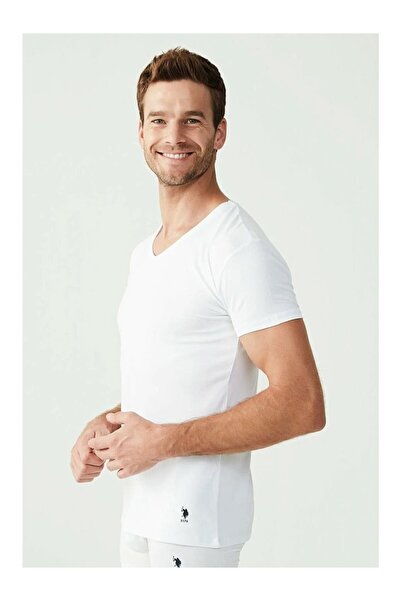 U.S. Polo Assn. 80194 Men's White 2-Piece Short Sleeve V-Neck Undershirt