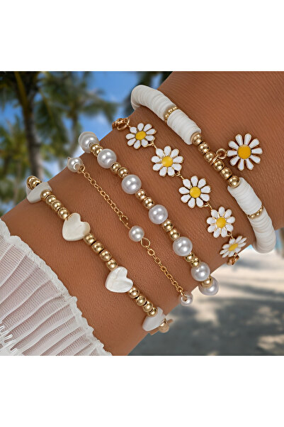 Choice CS5940101JCA1 مجموعة من 4 قطع من قلادة زهرة الأقحوان العتيقة مع سوار م...