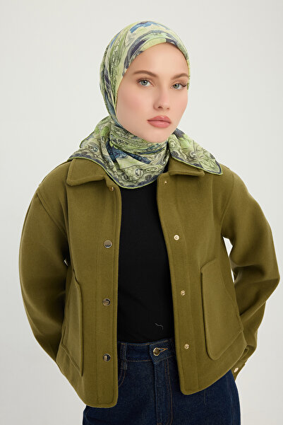ipekistanbul Eșarfă cu model Efilia - Floare de tron - Verde deschis