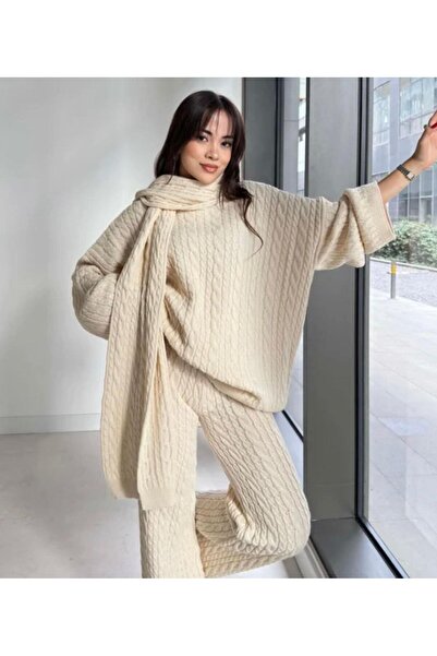 SEVENLINE Női sál részletesen kidolgozott, túlméretezett kötöttáru szett – Stílusos és kényelmes dizájn a téli szezonban