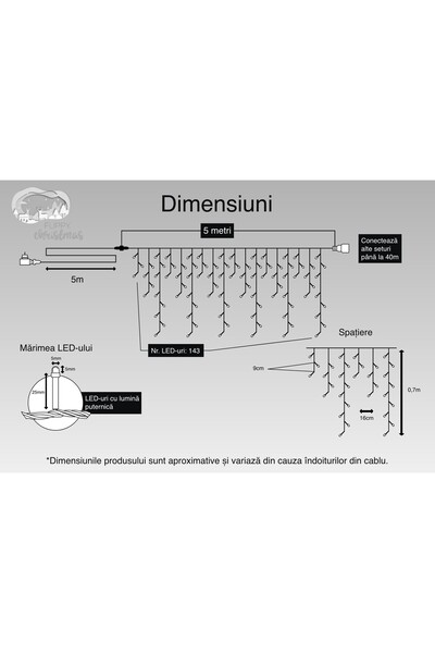 Flippy Christmas Icicle Curtain Lights, IP44, 5 m, 143 LEDs, Blue, 8 Modes, 31V/9W, Interconnectable