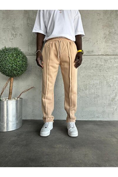 KağanKY Μπεζ ριγέ φαρδιά αθλητική φόρμα