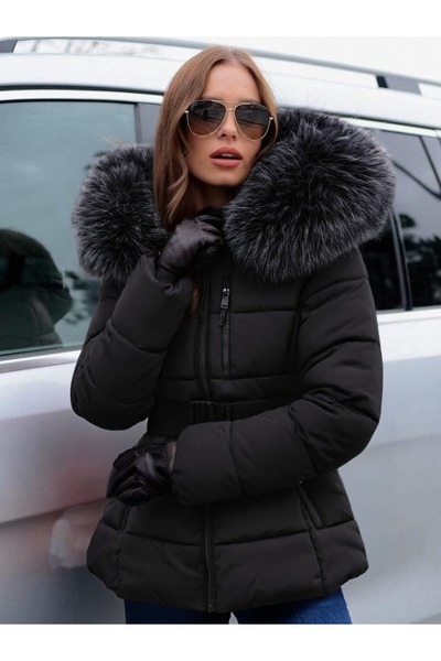 SETTY KOOP Women's Winter Puffer Jacket with Belt and Faux Fur Hood – Stylish Coat Women's Winter Puffer Jacket