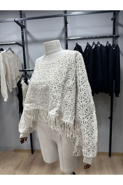 FioraWear Kadın Oversize Püsküllü Şal Bluz