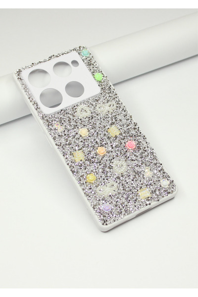 foxpower İnfinix Note 40 Pro Taşlı Kılıf Gül Desenli Silikon Kılıf