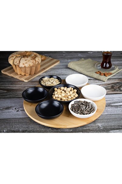 naturelove Bamboo Horse-Shaped Snack Bowl, 7-Piece Porcelain Snack Bowl Woode...