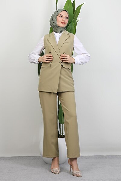 GİYZAMİLA Tomris Vest Set Set Soft Green