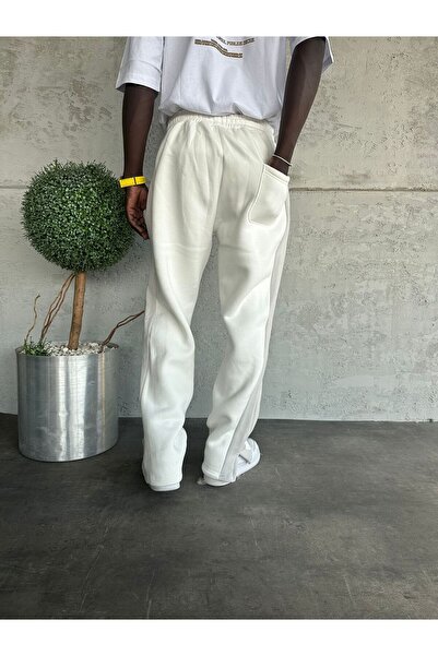 KağanKY Λευκή ριγέ χωρίς στρίφωμα φαρδιά αθλητική φόρμα