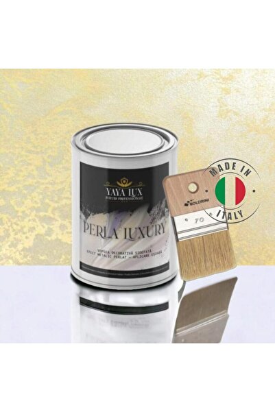 YaYa Color Luxury Decorative Paint, Perla Luxury Cream, with Pearl Flakes, 1 Liter and 70 mm Brush