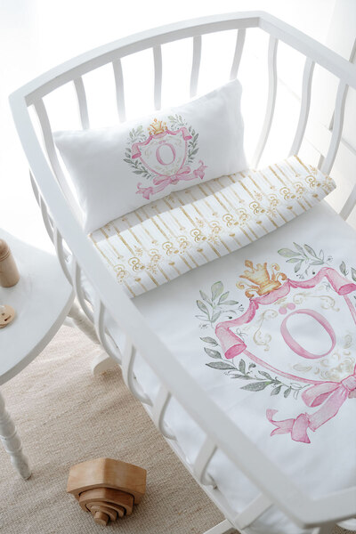 Tuğba Kuğu Mother's Side Crib Duvet Cover Set (60X100) - Pink Royal Series - Letter O