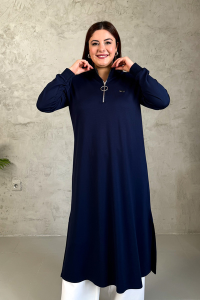 ModaPlaza Women's Collar Zippered Modal Long Tunic 7561