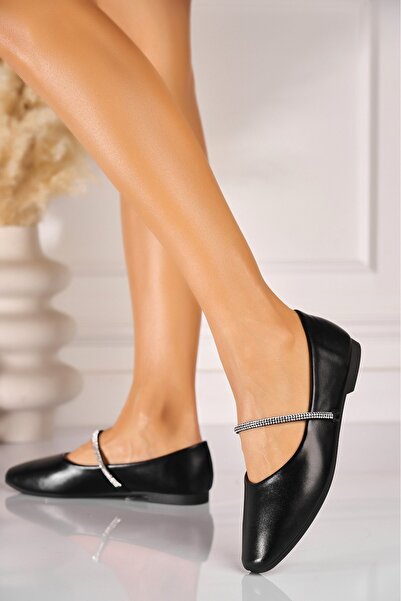 Joana Black Leather Flats