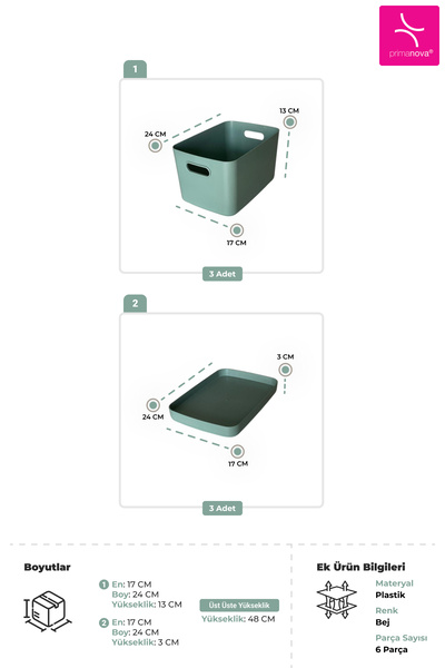 Prima Nova Linea 3-Compartment In-Cabinet Kitchen Children's Room Shelf Organizer Storage Box - Green