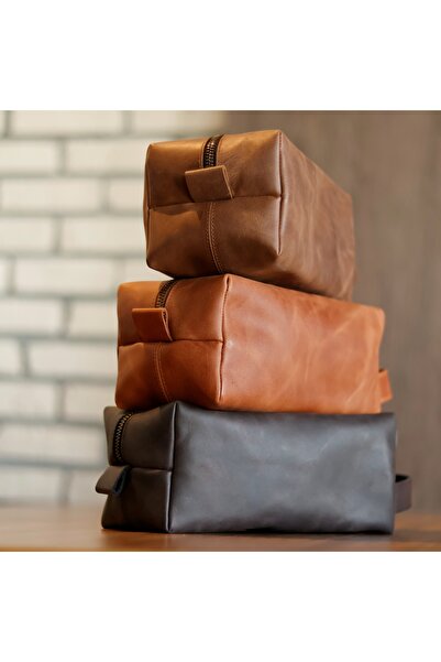 Şeker Ofisi 100% Real Leather Men's Travel Bag |   Handmade Shaving & Makeup Organizer |   Genuine Leather Bag