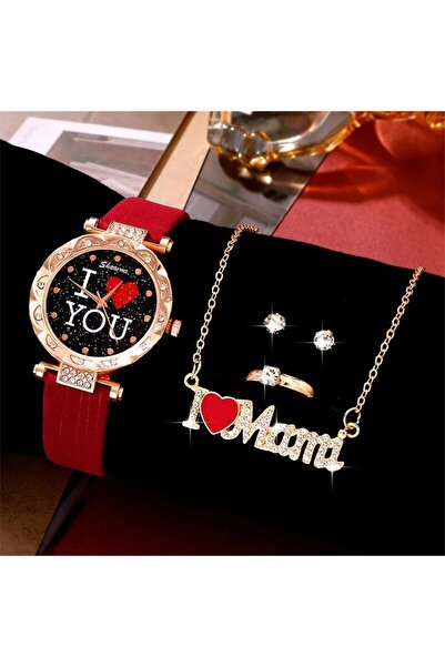 Choice Red 5pcs Set Women Watches Luxury Female Clock Quartz Wristwatch Love Dial Fashion Ladies Wrist Watc