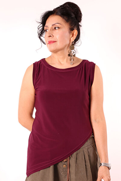 Store Women's Purple Plum Boat Neck Asymmetrical Blouse