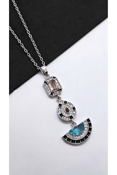 Serenity قلادة من الفولاذ بثلاثة أحجار شاكرا ملونة