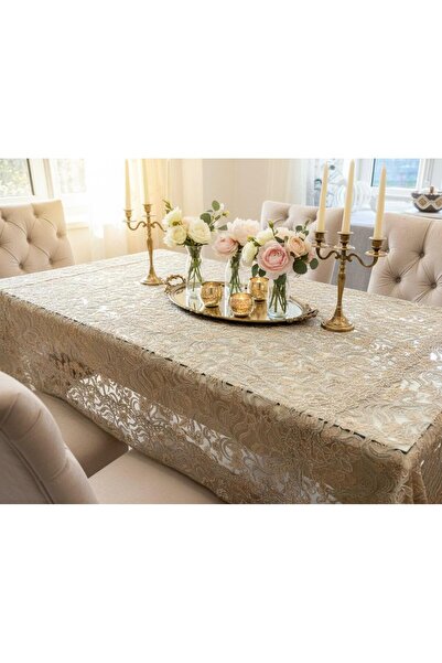 Daimon Home Çiçekli 100 x 100cm Kare Fransız Güpür Masa Örtüsü & Bohça