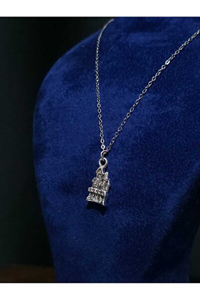 sarıyer silver Steel Necklace with Sorcerer's Castle Figure Halloween Halloween Themed Gothic Jewelry