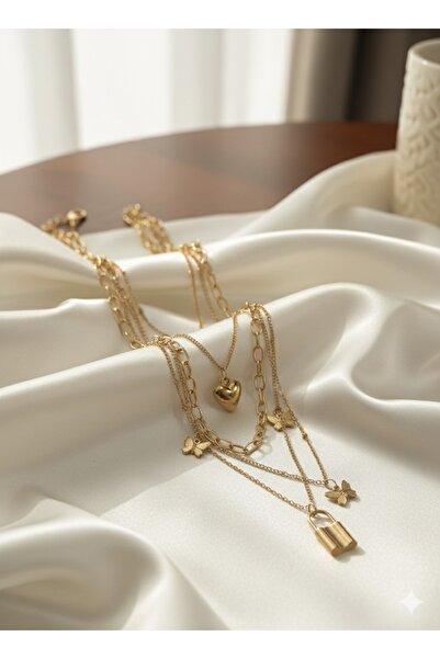 SF Gold dört sıralı çelik kolye