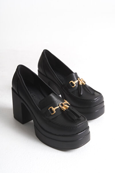 Shoesers Women's Special Design Platform Heeled Tassel Buckle Loafer Shoes