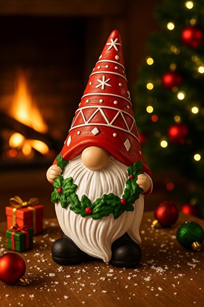 BiTon Toptan 2026 Yılbaşı Noel Cücesi El Boyama Biblo 21 Cm Büyük Boy – Premi...