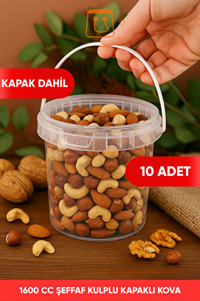 Öztürk ambalaj 1600 cc Kapaklı Şeffaf Kova Dikey Şeker Kovası Reçel Kabı Loku...