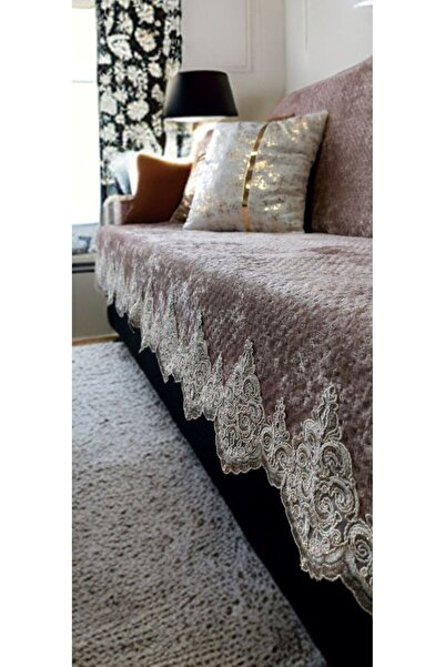 baladı home ev tekstil home collection Sofa Cover Lace Velvet Thick Pattern Non-Slip Base 3-Seater Sofa Sitting Area Only 80 X 200cm