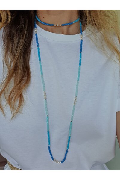 Abundo Blue Sea necklace made of cultured pearls and crystals with rhodium-plated 925 silver, 130 cm