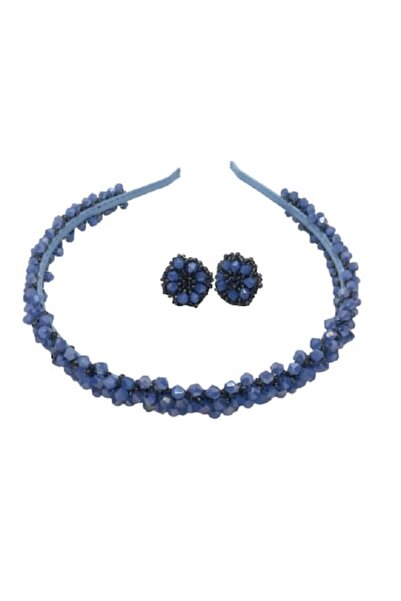 Crisandahandmade Set de cercei și bentiță din cristal Preciosa, lucrați manual, albastru/gri