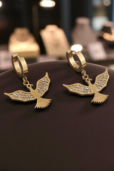 AXXION Symbol of Freedom: Gold Color Hoop Earrings with Sparkling Phoenix Figure