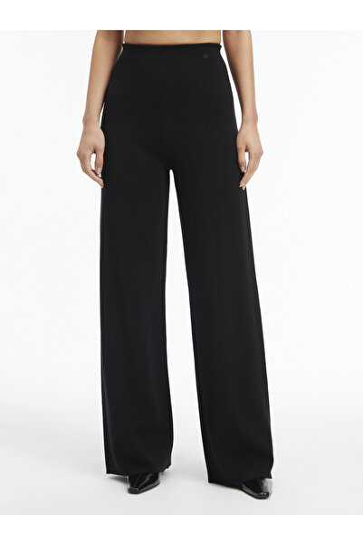 Calvin Klein Women Black Df Wool Blend Wide Leg Pant