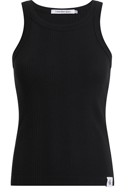 Calvin Klein Women Black Variegated Rib Woven Slim Tank Top