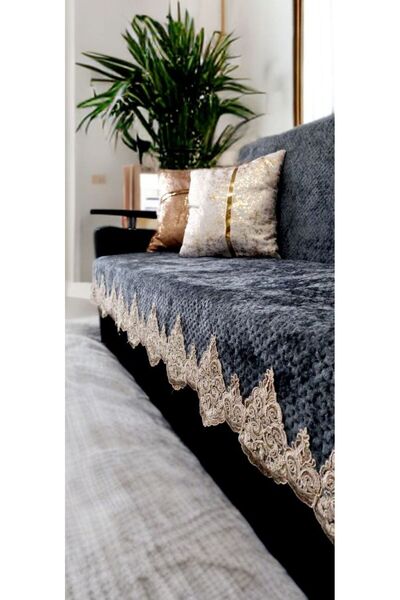 baladı home ev tekstil home collection غطاء كرسي مخملي مزخرف بنمط سميك وقاعدة...