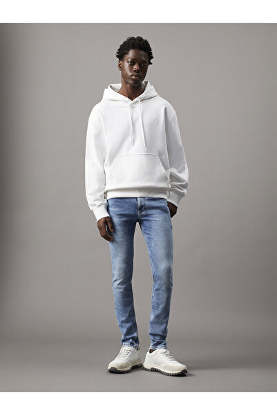 Calvin Klein Men Bright White Soft Layered Back Print Pullover Hoodie