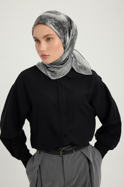 ipekistanbul وشاح إيفيليا منقوش - مرآة الجذور - رمادي