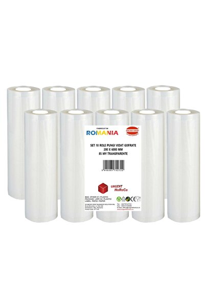 Urgent Horeca Set 10 role pungi vidat gofrate, dimensiuni 200x6000 mm, grosime 85 microni, preparare Sous Vide