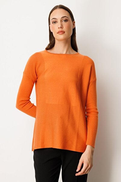ON TRİKO Pulover tricotat cu guler în formă de O și fermoar lateral Portocali...