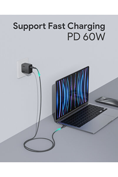 AUKEY Circlit Blink 60W Lite Cable 2m. DTY Braided USB-C to USB-C - CB-DCC064 Black