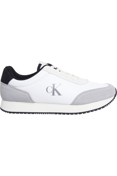 Calvin Klein Men Bright White/Black/Creamy White Low Top Retro Runner Iconic Suede Trainers