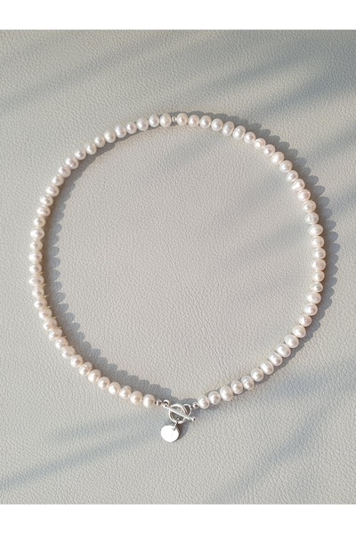 Abundo Cultured pearl necklace with pendant and 925 silver, 39 cm