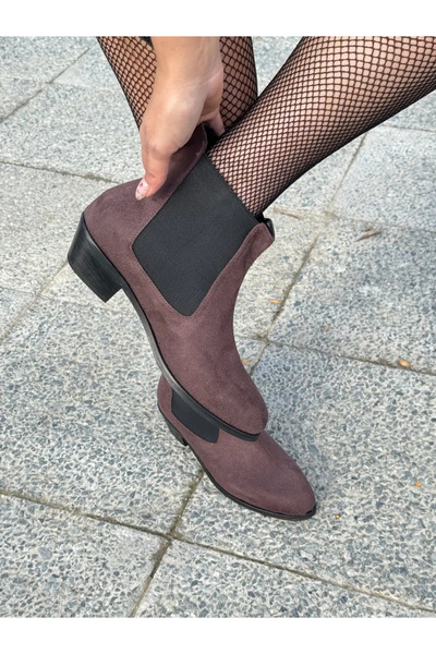 LOVE SHINE Centa Süet Lastikli Kısa Topuklu Büyük Numara Kadın Bot Stil ve Rahatlık