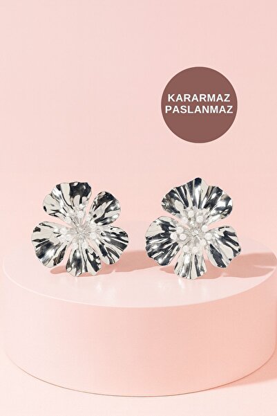 KAYOUBI Antialerjik Kararmaz Suya Tere Dayanıklı Kadın Günlük Gece İçin İnci Taneli Büyük Çiçek Çelik Küpe